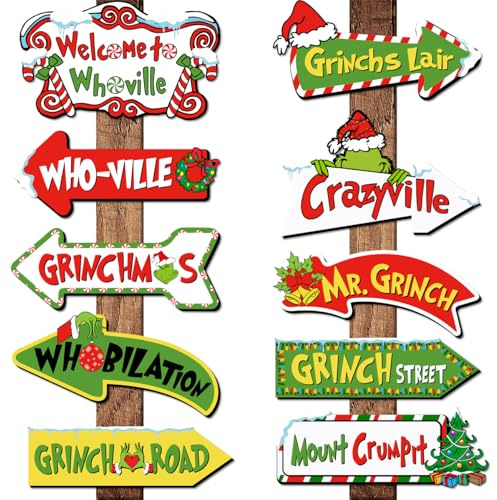 20Pcs Christmas Decoration Greenchmas Yard Sign Greenchmas Outdoor Christmas Photo Proops Greench Arrow Yard Sign Outdoor for Xmas Party Supplies
