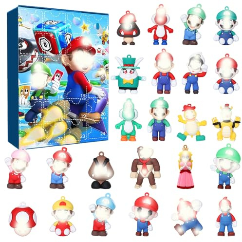 Ficlwigkis Adventskalender 2024 M-ario,Weihnachtskalender Adventskalender Kinder mit 24 M-ario Anime Figuren,Kinder Adventskalender 24 Tage M-ario Countdown Adventskalender