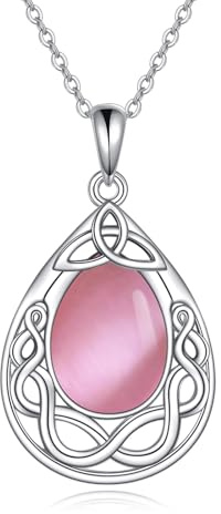 KQF Rosa Kette für Damen Sterling Silber Keltische Knotenkette Rosa Kette Katzenauge Schmuck Geschenke für Damen