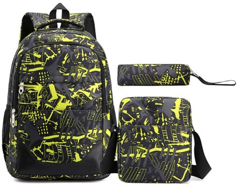 Camouflage Grundschule Schule Schwarz Schulrucksack für Jungen Campus Schule Mädchen Blau Schulranzen Teenager Mädchen Grundschulranzen mit Federmäppchen und Umhängetasche (gelb)