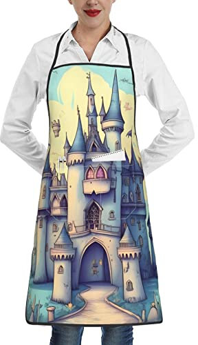 yefan Fairytale Castle verstellbare Latzschürze mit 1 Tasche, und Küchenschürze ist wasserdicht und weich für Damen und Herren., weiß, Einheitsgröße