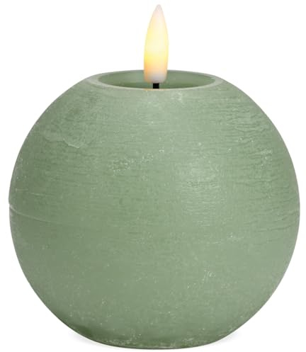matches21 HOME & HOBBY LED Kerze Kugel Set aus Echtwachs mit Timerfunktion - Elektrische Wachskerze in Salbeigrün als Tischdeko