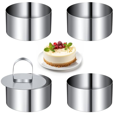 Tunejoy Mousse Círculo Pastel Molde para Tartas de Acero Inoxidable Cocina Redondos para Cocinar Pasteles Postres Hacer Ensaladas con Empujador 4 Piezas