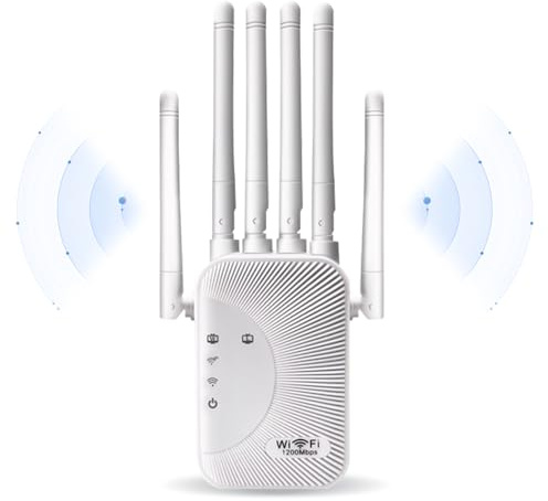 Ecoret-Pro Ripetitore WiFi 1200Mbps, 5G + 2.4G, 6 Antenne, Copertura 200 ㎡, 4 Modalità di Connessione, Compatibile con Router Standard, WiFi Potente per Casa e Ufficio