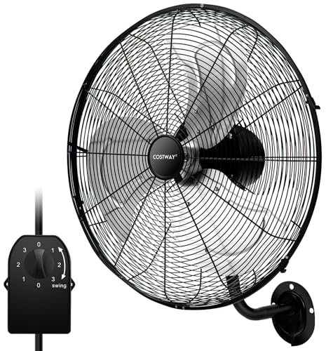 COSTWAY Wandventilator Industriell 56cm, Schwarz | 85° Oszillation, 30° verstellbare Neigungswinkel, 3 Geschwindigkeitsstufen, für Lager, Werkstatt, Treibhaus