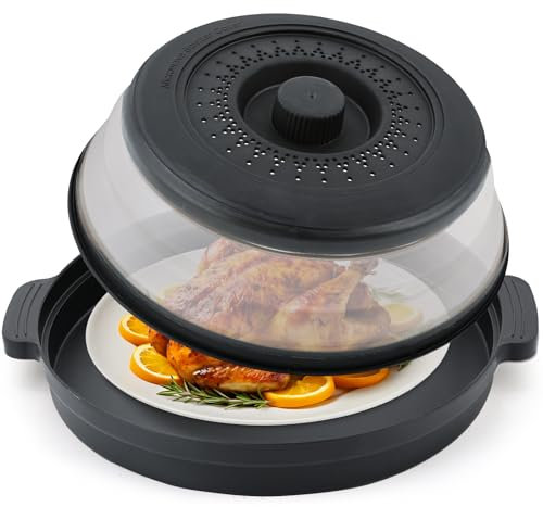 Werwing Couvercle magnétique anti-éclaboussures pour micro-ondes avec cuiseur vapeur d'eau et tapis de base – Couvercle pliable sans BPA, protection contre les éclaboussures et support d'assiette