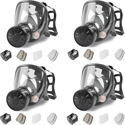 sykua 4 Pack Full Face Gas Mask, Gas Masks Survival Nuclear and Chemical with 40mm Activated Carbon Filter, Reusable Respirator Mask for Gases, Vapors, Dust, Chemicals