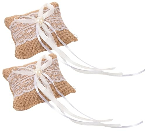 LOLIPPYY 2stücke Ringkissen Aus Leinen Mit Spitze Für Hochzeit Ringaufbewahrungsbox Trauringbox Trauringkissen Leinenringbox Leinenringkissen