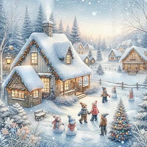 20 Servietten Weihnachten Weiße Winterstadt mit Kinder als Tischdeko. Papierservietten mit Motiv. Auch für Decoupage und Serviettentechnik 33x33cm