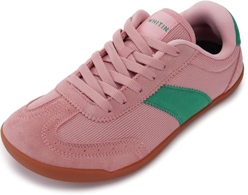 WHITIN Minimalist Wide Toe Box Shoes for Women Fashion Barefoot Sneakers Knit Zero Drop Sole Size 9.5 9.5W Mesh Brogue Gym Training Pink Gum 41