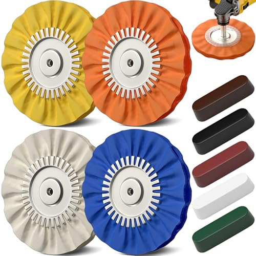 Lot de 9 disques de polissage Airway pour voiture, 20,3 cm, roues de polissage Airway pour ponceuse de table, perceuse, tampon de polissage en aluminium et kit composé pour finition miroir (trou Arbor