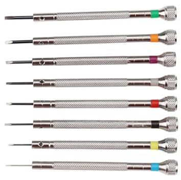 Destornillador Gafas Destornilladores de precisión for relojeros, vidrios de reloj, hoja plana, pequeños accesorios, herramientas de reparación, de acero con alto contenido de carbono, de 0,6 mm a 2,0