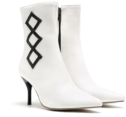 KKdhsfy 8 cm dam kattunge häl stövletter spetsig tå stiletto sida dragkedja ankelstövlar skor, vit, 38 EU