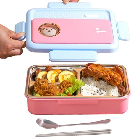Scatola da pranzo per 304 in acciaio inossidabile 10,4 x 7,6 x 2,9 pollici | Scatola per il pranzo in acciaio inossidabile con scomparti, contenitore Lunc portatile in metallo, coperchio impermeabile