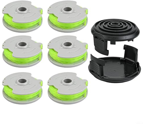 Zilimontt Paquete de 6 bobinas de repuesto y línea con 2 para recortadoras de cuerda WA0014, WG168, WG184, WG190, WG191, 20 pies de línea de corte de 0.080 pulgadas hecha de fuerte