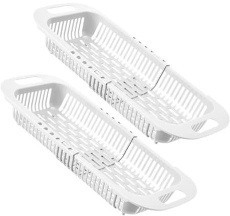 OATIPHO Cesta Escurridora Extensible para Fregadero 2 Piezas Color Blanco Cesta Coladora Ajustable para Frutas y Verduras y Escurrir Cocina
