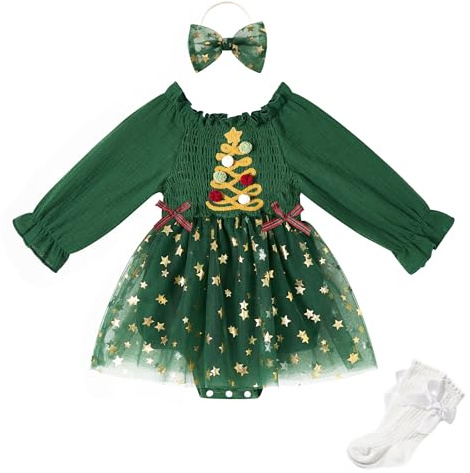 Miipat Bambina 1 ° Compleanno Abito Tulle Manica Lunga Neonata Romper Principessa Vestito Bimba Primo Compleanno da Festa Vestiti Abbigliamento con Fascia Testa e Calzini 12-18 Mesi