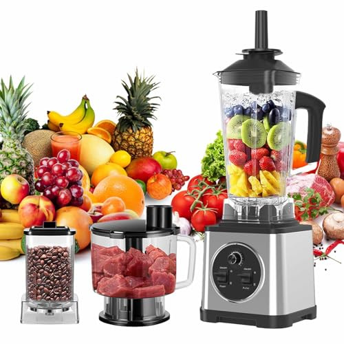 1200 W 3 en 1 licuadora multifunción 2,5 L+2 L+0,8 L, batidora, 15 ajustes de velocidad trituradora de granos, robot de cocina para batidos, batidos, alimentos, hielo picado (A)