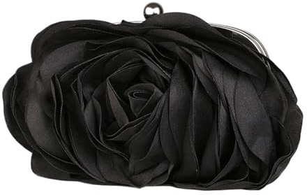 UJEDFHV Blommönster Aftonväska Rose Flower Aftonväska för kvinnor, rosa blommor brudväska, liten kedja dag kuvertväska för bröllop, Svart, Taglia unica