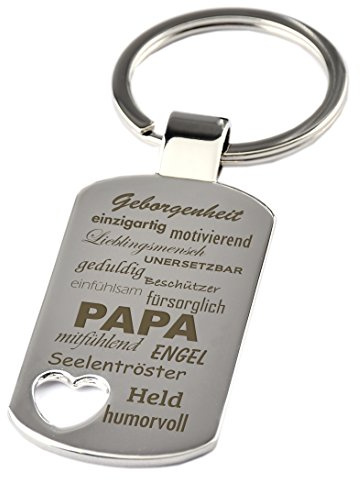 Schlüsselanhänger Herz, Gravur Eigenschaften Papa, Vatertag | Chrom, Geschenk für Papa zum Vatertag, Geburtstag oder Weihnachten