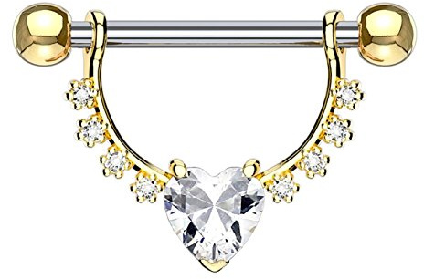 beyoutifulthings Brustwarzen-Piercing GROSSES Herz Intim-Piercing Brust-Piercing Edelstahl Silber Gold Roségold Clear Pink Stab 1,6mm 12mm