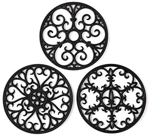 Silicone Trivet Mat - Hot Pot Holder Hot Pads for Table & Countertop - Teapot Trivet Kitchen Trivets - Non-Slip & Heat Resistant Modern Kitchen Hot Pads for Pots & Hot Dish Black Trivet Set of 3