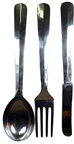 MichaelNoll Couverts décoratifs muraux argentés aluminium à suspendre métal décoration murale cuillère fourchette couteau décoration murale décoration murale salon cuisine XXL 80 cm