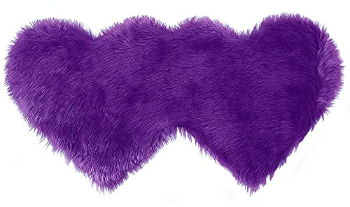 PiccoCasa Double Heart Faux Fur Rug Carpet Runner - Purple 60x120cm | Soft Fluffy Area Rug, Faux Fur for Bathroom Floors
