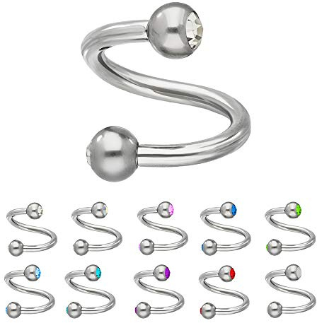 Treuheld® | Silberne PIERCING SPIRALE mit 2 Kristallen