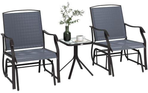 Outsunny Glider Rocking Chair & Table Set 2 Single Seaters Rocker Grey | Garden Swing Chair, Patio Furniture, Bistro Set