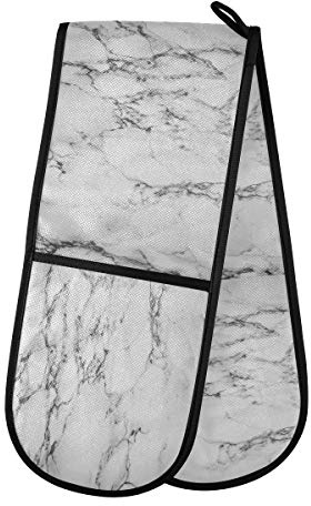 TropicalLife Double Oven Glove Mitts Marble Print Pattern Heat Resistant Pot Holders for Home Kitchen Cooking Baking Outdoor BBQ
