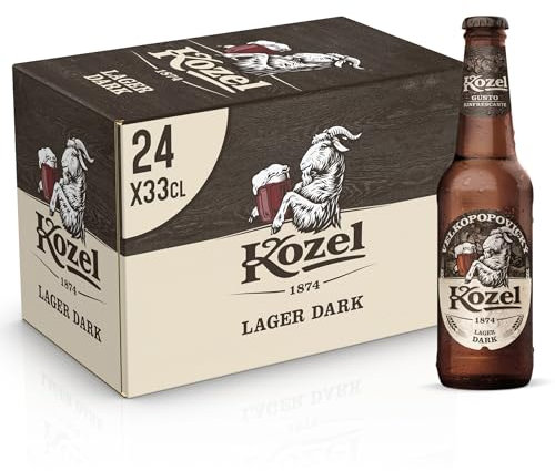 Kozel Birra Lager Dark, Cassa Birra con 24 Birre in Bottiglia da 33 cl, Gusto Morbido e Rinfrescante, Gradazione Alcolica 3.5% Vol