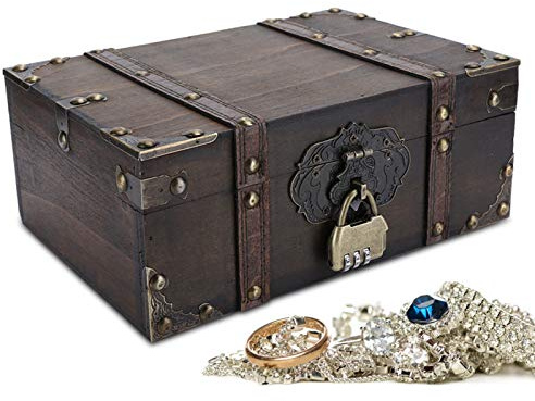 Holz-Schmuckkästchen mit Schloss - Dekorative Schatztruhe als Organizer für Heimdekoration, Kleine Holztruhe mit Deckel für Schmuck & Deko (Schatzkiste)