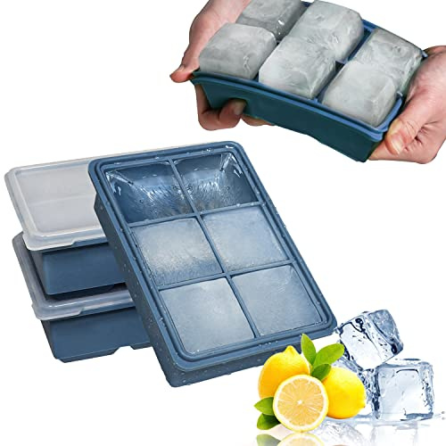 LessMo 3 Pezzi Vassoio per Cubetti di Ghiaccio, 18 Griglie, Grande Stampi per Ghiaccio in Silicone con Coperchio, Certificato LFGB, senza BPA, per Alimenti per Bambini, Cocktail, Whisky
