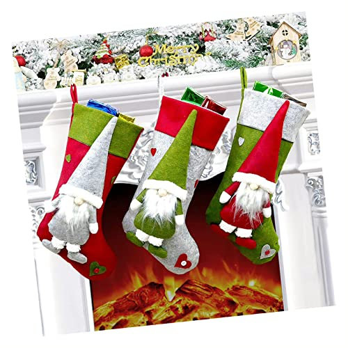 Nikolausstrumpf 3er Set, Nikolausstiefel zum Befüllen 49 x 23cm, großer Weihnachtsstrumpf als Weihnachtsgeschenktasche, Weihnachtsdeko zum Aufhängen für Wand, Treppe, Kamin,Weihnachtsbaum, Zuhause