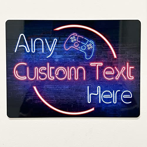 Personalised Neon Effect Gamer Clipart Printed Metal Sign wall art A4 Bar Add Name