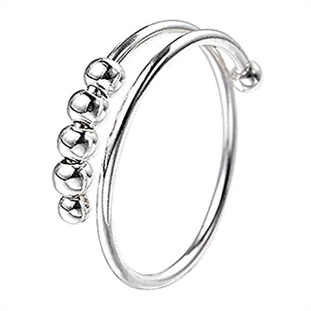 KONFEN Angst Ring für Damen und Mädchen - 925 Sterling Silber, Verstellbar, Spinner Bead, Fidget - Offener Ring