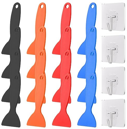 Xiatiaosann Lot de 16 grattoirs pour enlever la résine en plastique, spatule à peinture flexible, couteau à mastic, outil d'installation (noir/bleu/rouge/orange) pour 'imprimante 3D en résine