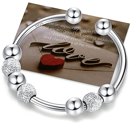 Ahokei Anxiety Ring Silber 925, Stress Ring Damen 50-60MM, Fidget Damenring Gold,Stressring Silber Ringe 925 Frauen Angstring Spinner Anxiety Ringe Gold Verstellbar Geschenk Für Frauen