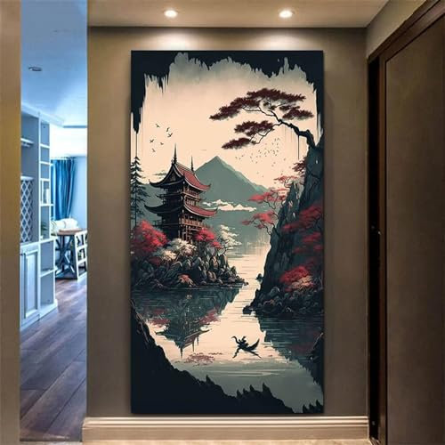 5D DIY Diamond Painting, Landschaft Diamond Painting XXL Erwachsene Groß 100x233cm, Diamond Art Ahornblatt Diamant Painting Bilder Kinder Anfänger, Dimondpaintin Geschenke für Frauen, Wand Deko