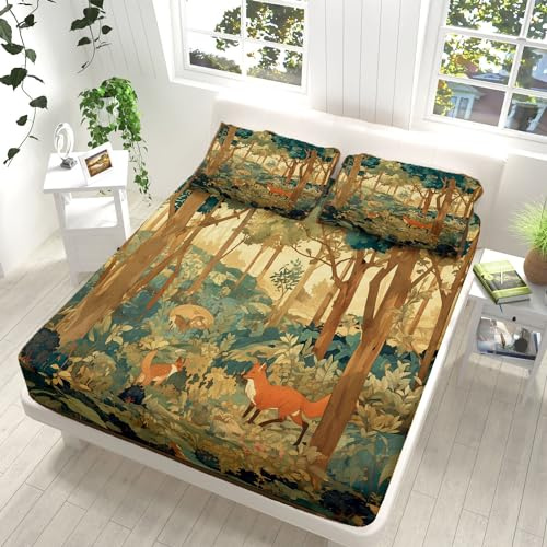 Spannbettlaken 180x200cm Weiches Atmungsaktiver Mikrofaser bettlaken WäLder, Tiere Braun Spannbettlaken 180x200 Weiche Mikrofaser für Boxspring- und Wasserbetten Spannbetttuch mit Gummizug