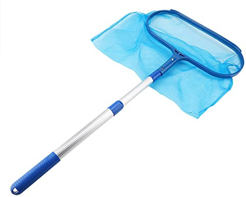 Pool Skimmer Net,Pool Skimmer with Adjustable Telescopic Pole Pond Tub,Portable Pool Net,Light Weight Pool Accessories for Above Pools Cleaning Pond Tub Fountain Large Fish Tank Blue