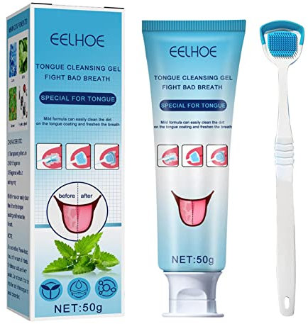 Zungenreinigungsgel Set | Zungenreinigungsgel mit Bürste | Munddrossel Treat-Ment für Mund | Effektiver Zungenreiniger Gel Mundreiniger Set | Beschichtungsreinigung Mundgeruch für Erwachsene | 1 Set