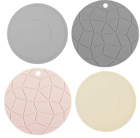 Chstarina Set di 4 Sottopentola in Silicone, 15 e 18cm Presine in Silicone, Resistente al Calore Fino a 240 °C, Sottopentola in Silicone da Cucina, Sottopentola Rotondo Antiscivolo per Pentole, Teiere