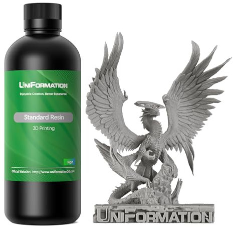 UNIFORMATION 3D Drucker Resin HD 3D-Drucker Standardharz Schnell UV-härtendes, pflanzliches 3D-Harz mit hoher Präzision und niedriger Viskosität Passend für Miniaturen, Garagenbausätze, HD Grau 2KG