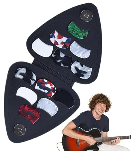 Gitarren-Pick-Halter, Plektrum-Etui | Tragbare schwarze Aufbewahrungstasche mit 12 Plektren,Gitarren-Plektren-Tasche, Gitarren-Zubehör, Gitarren-Plektrum-Vitrine zur Aufbewahrung von Plektren