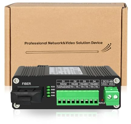 Lcantve Industrial Serial to Fiber Converter RS232 RS485 RS422 Optic Modem, Bidirectional SC Port Serial Fiber Converter 20KM Over 1310nm Single-Mode SC Fiber, DC12~48V Power Input