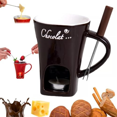 Tasse à fondue au chocolat avec fourchettes et bougie chauffe-plat en cire, tasses à fondue au chocolat, tasse à fondue au chocolat, tasse à fondre du chocolat en céramique pour fromage,
