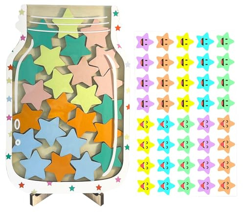 AYNKH Bonus-Topf mit Sternchip, Bonustafel für Kinder, die gutes Verhalten motivieren, tägliche Bonuskarte für Kinder, Sticker-Chip, Töpfchen für Klassenzimmer
