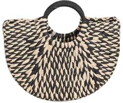 Beimus Strandtaschen für Damen, große Kapazität, Strohtasche für Damen, lässige Tasche, einfache Retro-Strohhandtaschen, modische Strandtasche, Schwarz